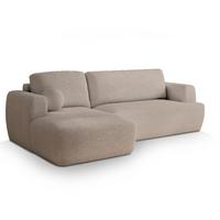 ECKSOFA SENTI N L-S Beige Boucle-Stoff mit Schlaffunktion - Beige/Schwarz, Holz/Kunststoff (246/148cm) - MASSENO