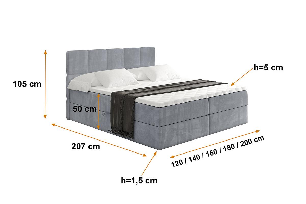 BOXBETT mit Matratze H4 und Lattenrost - LIRO - 200x200 - Grau Casablanca - Grau, Holzwerkstoff/Kunststoff (200/200cm) - ALTDECOR