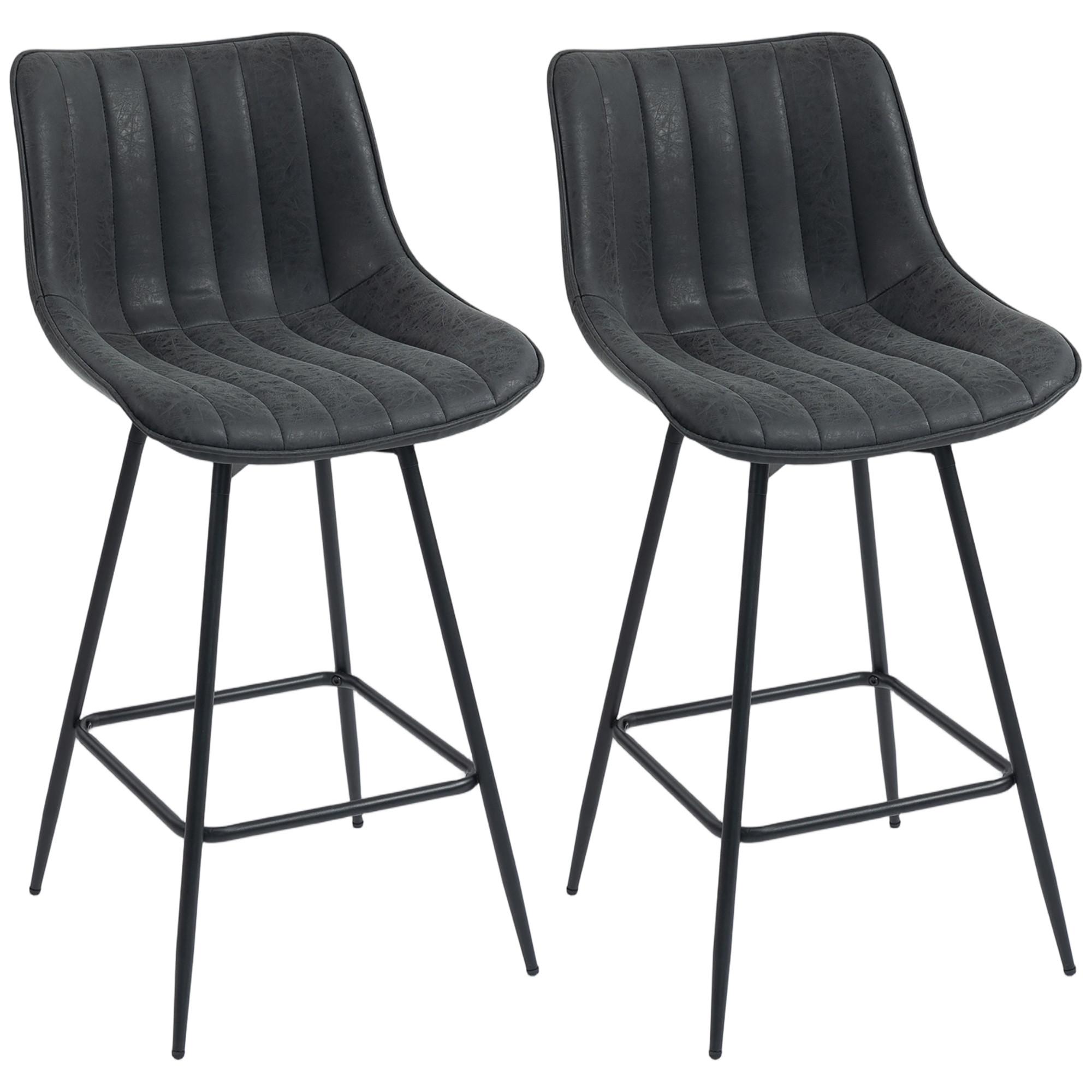 BARSTUHL 2er Set PU Schwarz - Schwarz, Kunststoff/Metall (47/97.5/54.5cm) - HOMCOM