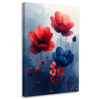 LEINWANDBILDER, Rot blaue botanische Blumen - Rot, Textil (60/90cm) - Feeby