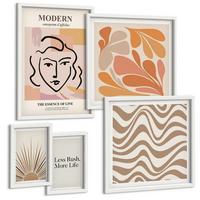 BILDER SET 5er Set - 50x50 cm & 20x30 cm & 40x60 cm Weißer Rahmen - Sonnen-Boho-Pastelltönen - Weiß, Kunststoff (40/60cm) - TULUP