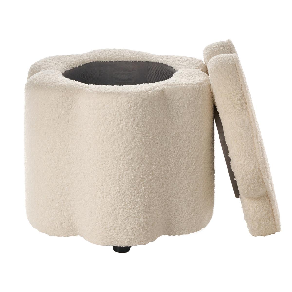 POUF mit Stauraum Bouclé Cremeweiß Blume Flower - Gelb/Creme, Textil (40/38/40cm) - Beliani
