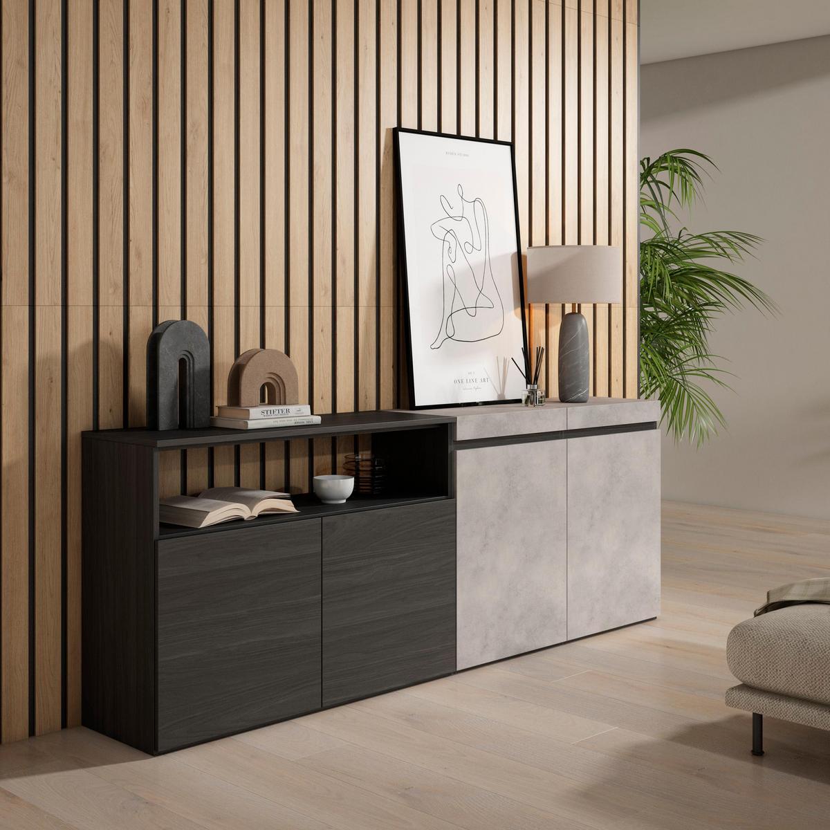 SIDEBOARD zementgrau, 200/35/75cm - Grau, Holzwerkstoff (200/75/35cm) - Skraut Home
