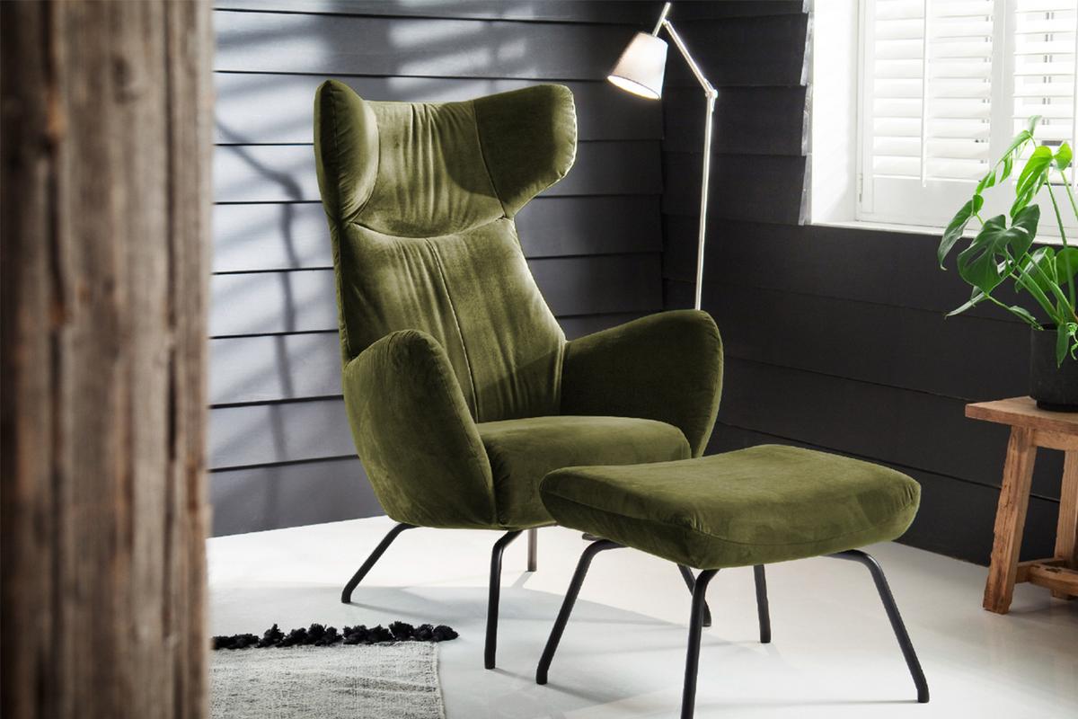 HOCKER LOTTE Grün Velvet - Olivgrün, Textil/Metall (57/44/52cm) - KAWOLA