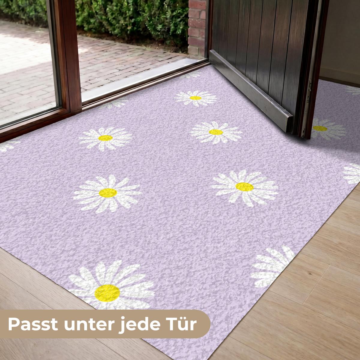 FUSSMATTE Gänseblümchen - Pastell - Weiß - Lila - Blumen Sauberlaufmatte 150x90 cm - Flieder, Kunststoff (150/0.4cm) - MuchoWow