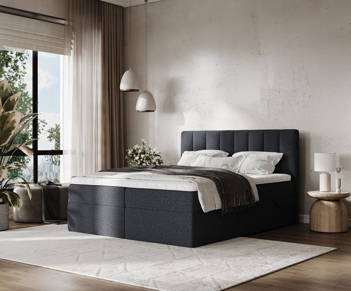 BOXBETT Bari 140/200 cm Anthrazit im Riva Stoff - Anthrazit, Holz/Holzwerkstoff (140/200cm) - AltaBeds