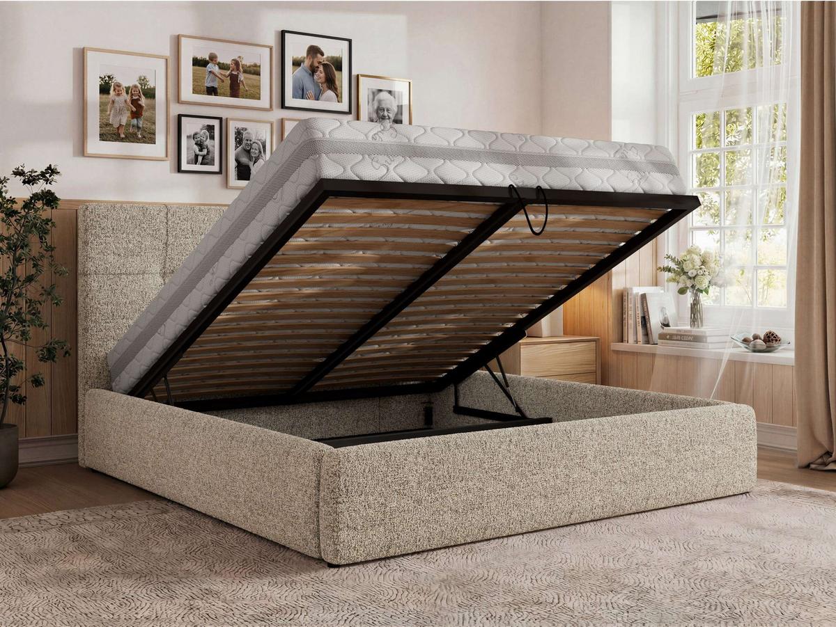 POLSTERBETT CALERIO CLASSIC 180/200 - Beige Stukture - Matratze Foam - Beige/Schwarz, Kunststoff/Textil (180/200cm) - MKS