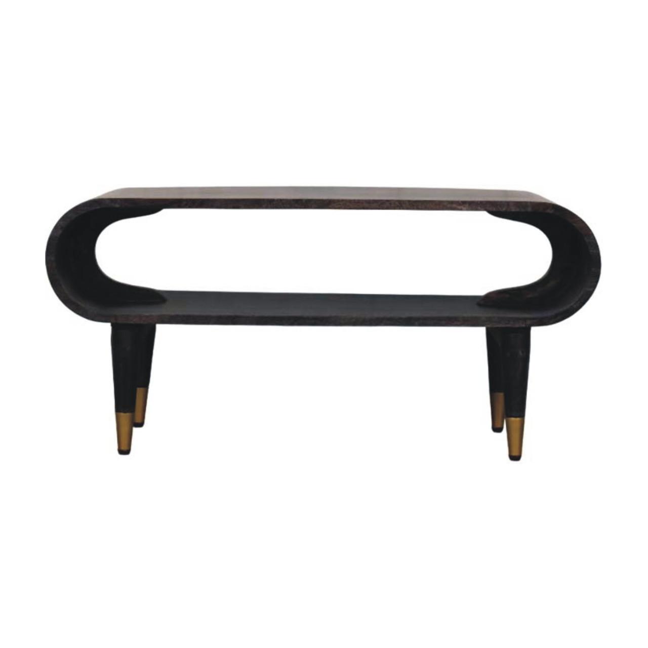 TV-MÖBEL Geschwungte Kante, Offenes Fach und Messing-Akzente, Schwarz - Schwarz, Holz (90/42/35cm) - Artisan Furniture