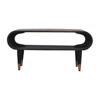 TV-MÖBEL Geschwungte Kante, Offenes Fach und Messing-Akzente, Schwarz - Schwarz, Holz (90/42/35cm) - Artisan Furniture