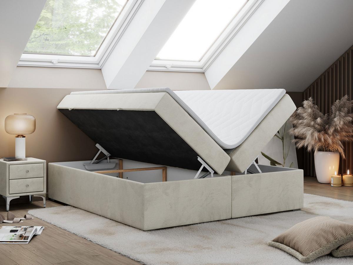 BOXBETT BESS 200/200 Beige Velvet - H3 - Beige, Holz/Textil (200/200cm) - MKS