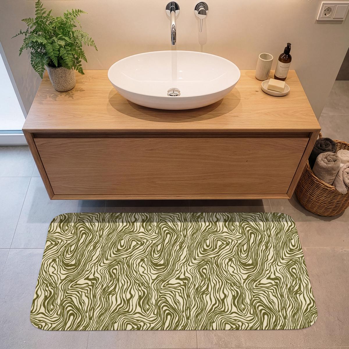 BADEMATTE Abstrakt - Marmor - Grün 120x60 cm - Dunkelgrün, Textil (120/60cm) - OnlyWow