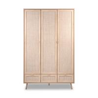 SCHRANK mit 3 Türen, 3 Schubladen, 2 Kleiderstangen L120cm - Rattan-Druck - Bali - Eschefarben, Holzwerkstoff (55/195/5.5cm) - Calicosy