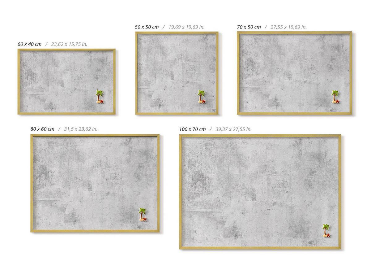 MAGNETTAFEL 50x50 cm Goldener Rahmen Abgenutzte Betonstruktur - Graphitfarben, Metall (50/50/0.4cm) - TULUP