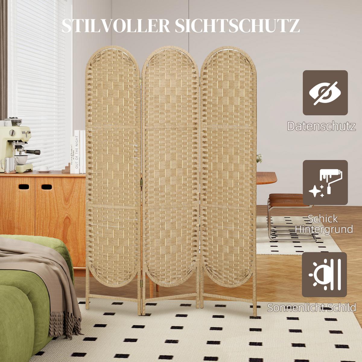 PARAVENT Papierseil Natur - Naturfarben, Holz/Papier (1.8/170/120cm) - HOMCOM