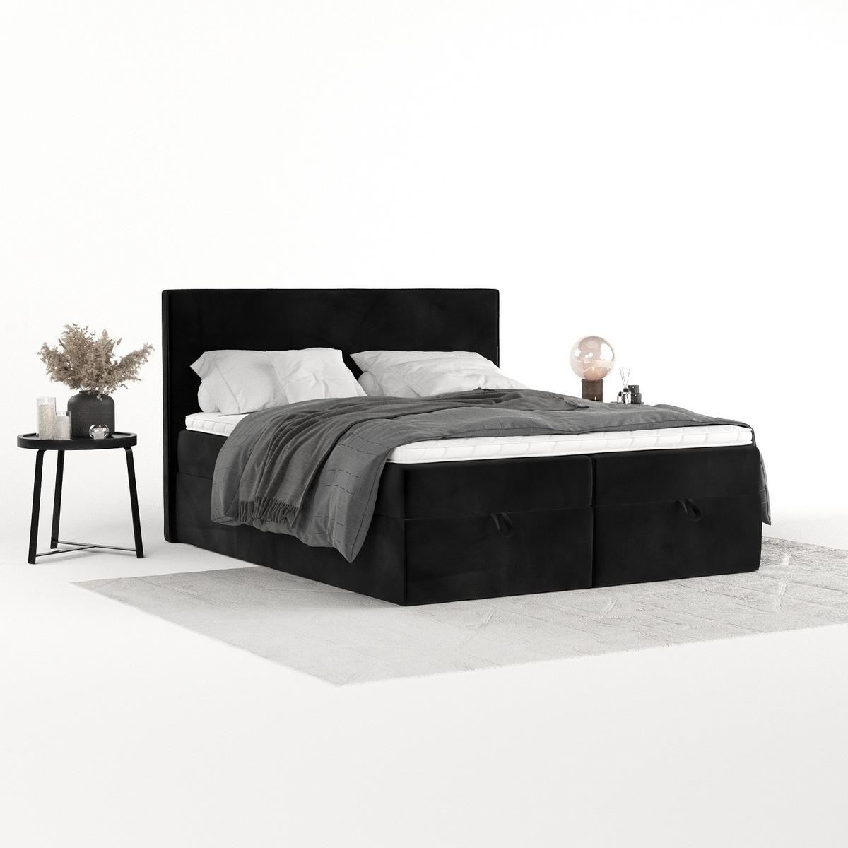 BOXBETT Velma 140/200 cm Schwarz im Kronos Stoff - Schwarz, Holz/Holzwerkstoff (140/200cm) - AltaBeds