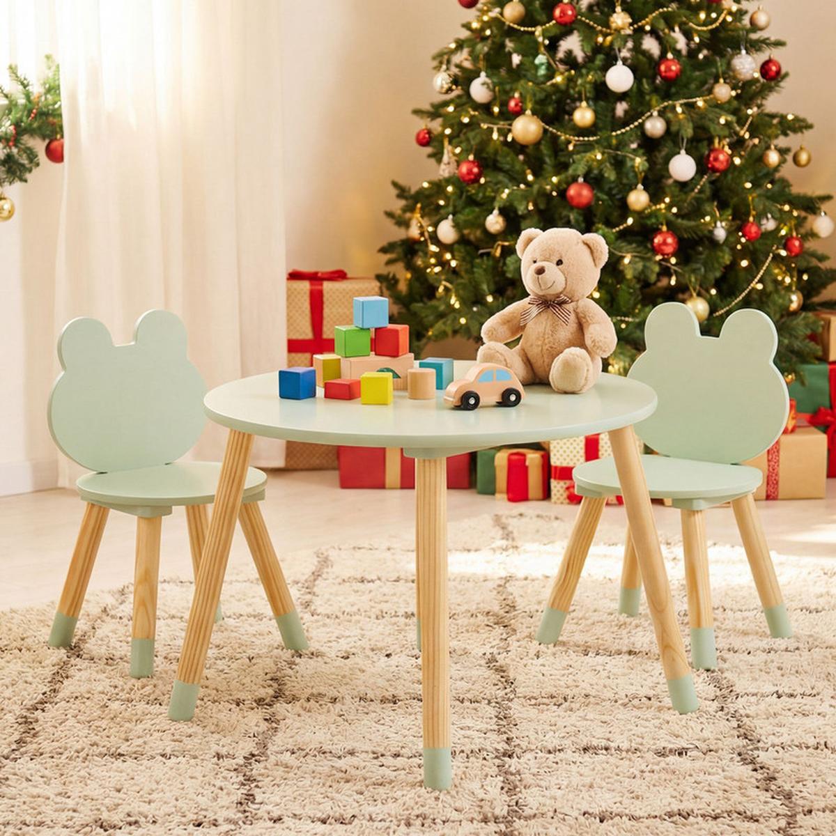 KINDERTISCH mit stuhl grün(3-tlg) - Grün, Holzwerkstoff (60/44/60cm) - COSTWAY