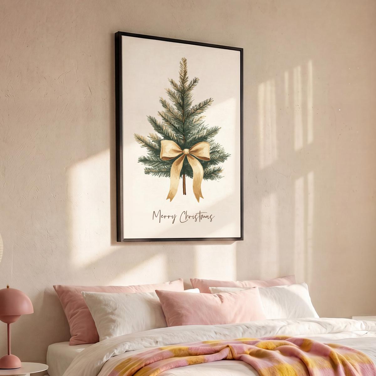 LEINWAND Bilder mit Rahmen - Weihnachtsbaum - Weihnachten - Frohe Weihnachten - Beige - 100x150 - Sandfarben, Textil (100/150cm) - MuchoWow