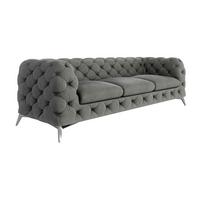 CHESTERFIELD-SOFA 3-Sitzer Laura Grau Samt - Silberfarben/Grau, Holz/Textil (243/75/100cm) - S-Style Möbel