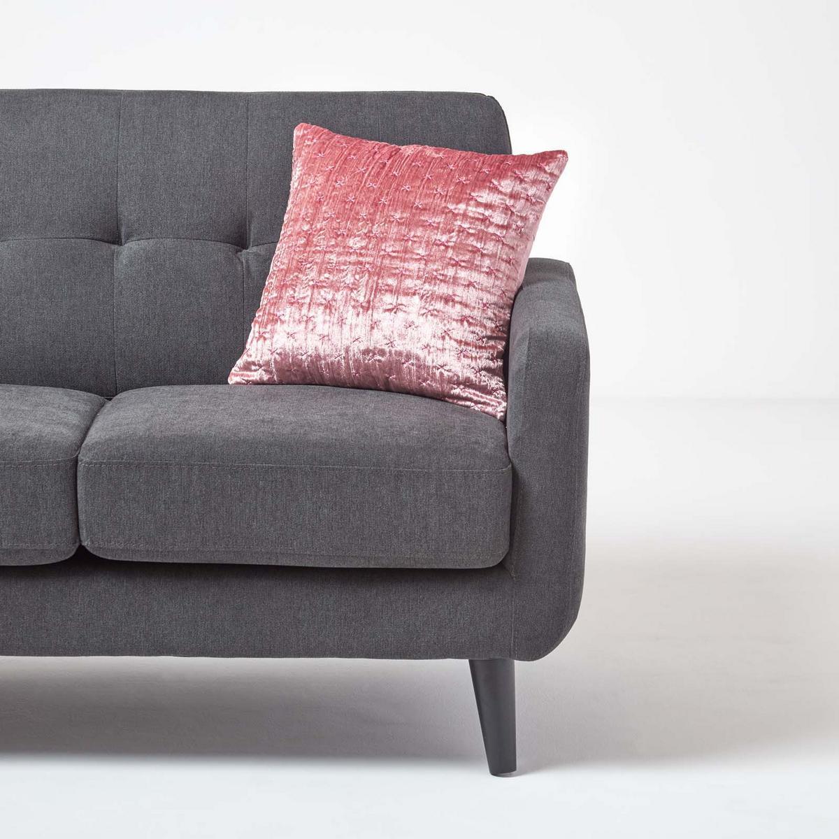 KISSENHÜLLE Pannesamt bestickt 40/40 cm - Altrosa, Textil (40/40cm) - Homescapes