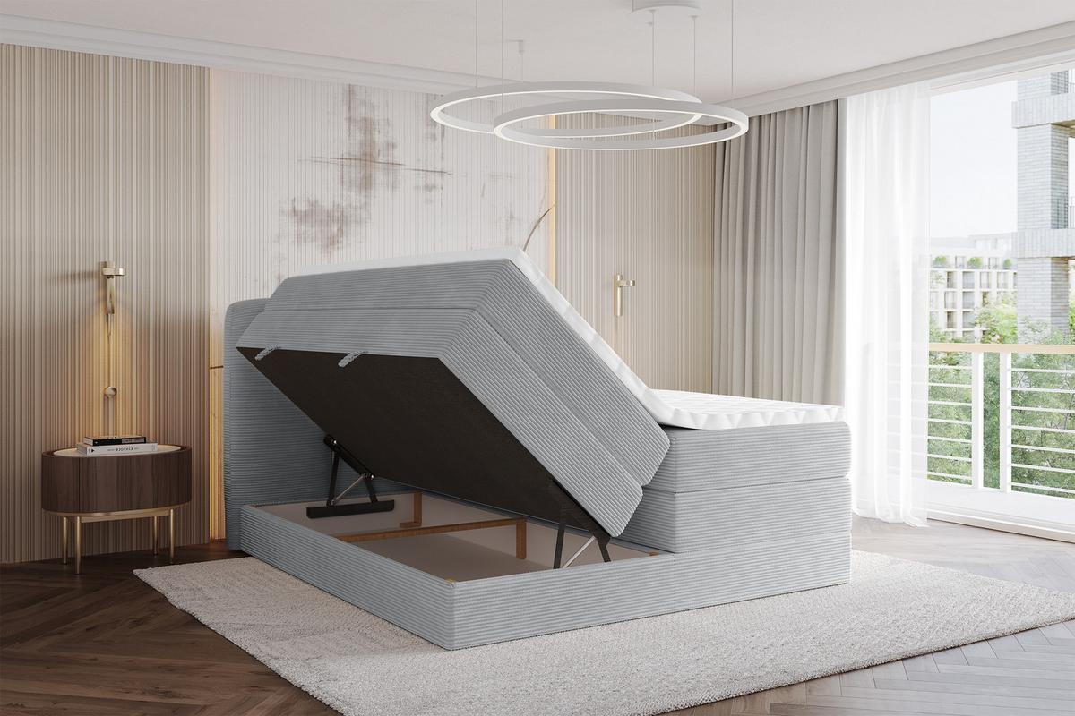 BOXSPRINGBETT mit Matratze H3/H4 - NINA KING - 180x200 cm Grau - Silberfarben, Holzwerkstoff (180/200cm) - ALTDECOR