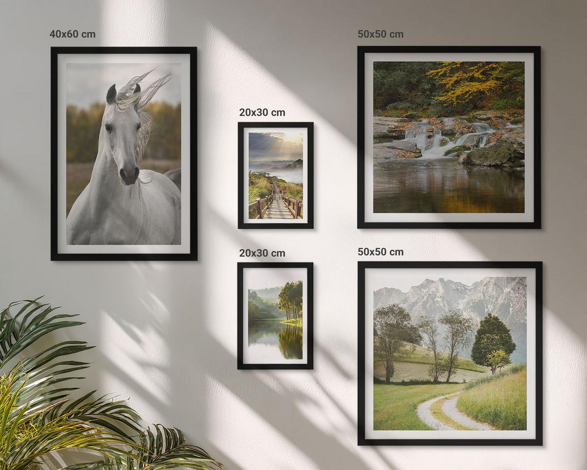 BILDER SET 5er Set - 50x50 cm & 20x30 cm & 40x60 cm Schwarzer Rahmen - Natur des Flusses White Horses - Schwarz, Kunststoff (40/60cm) - TULUP