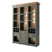 REGAL grün, Wotan Eiche Landhaus, Regalschrank mit Weinregal - Dunkelgrün/Messingfarben, Holzwerkstoff/Metall (147/207/45cm) - Furn.Design