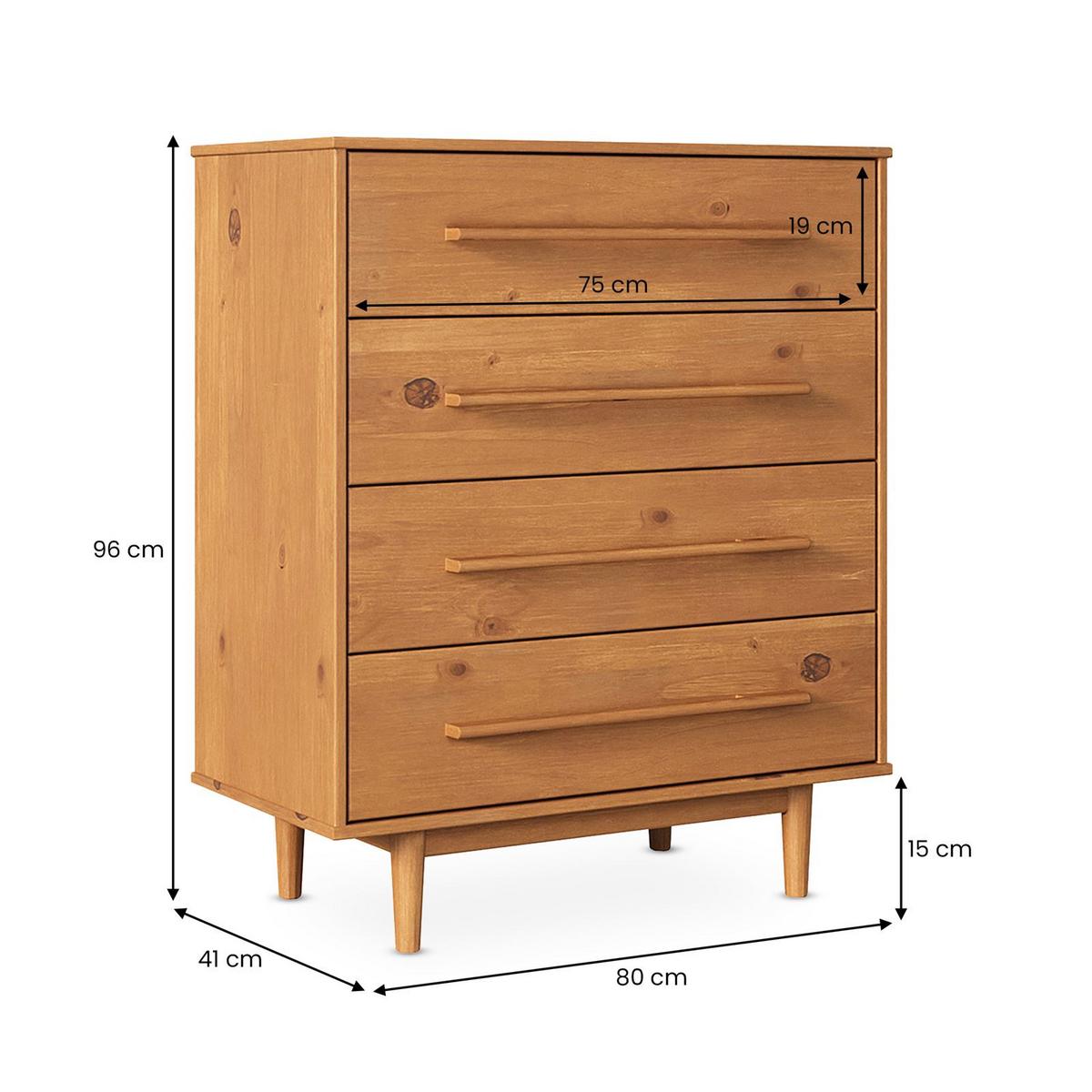 KOMMODE TECCA Eiche - Eichefarben, Holz (80/96/41cm) - IDIMEX