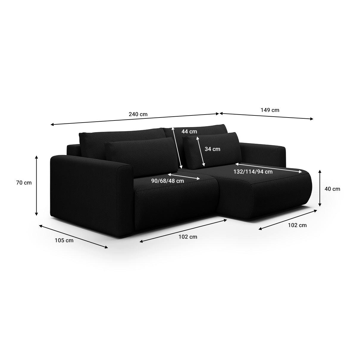 ECKSOFA Evy 3 Sitzplätze Schwarz - Schwarz, Holz (240/149cm) - Petits-meubles