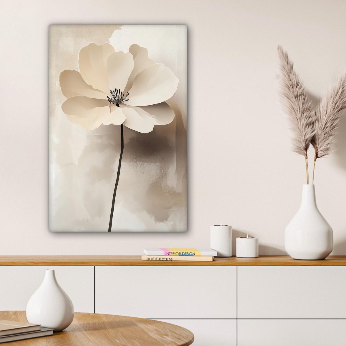 LEINWANDBILD Blume - Beige - Farbe - Schatten Wanddeko Schlafzimmer 60x90 cm - Creme, Textil (60/90cm) - MuchoWow
