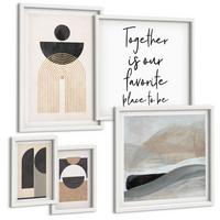 BILDER SET 5er Set - 50x50 cm & 20x30 cm & 40x60 cm Weißer Rahmen - Abstrakte Formen beige braun - Weiß, Kunststoff (40/60cm) - TULUP