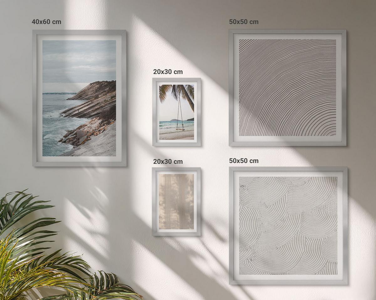 BILDER SET 5er Set - 50x50 cm & 20x30 cm & 40x60 cm Silberner Rahmen - Sommerlicher Sandstrand mit Meerblick - Silberfarben, Kunststoff (40/60cm) - TULUP