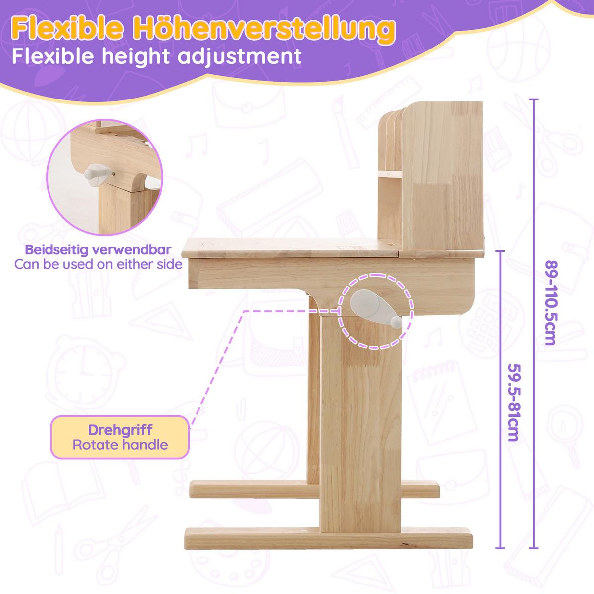 SCHREIBTISCH Massivholz Höhenverstellbar Neigbar 0-43° Natur - Naturfarben, Holzwerkstoff (60/92/89cm) - Urban Meuble