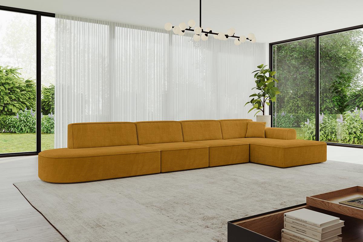 ECKSOFA Ottomane Rechts IREA-L3-v3 - 412x165x77 cm Senfgelb - Grün, Holzwerkstoff/Textil (412/165cm) - ALTDECOR