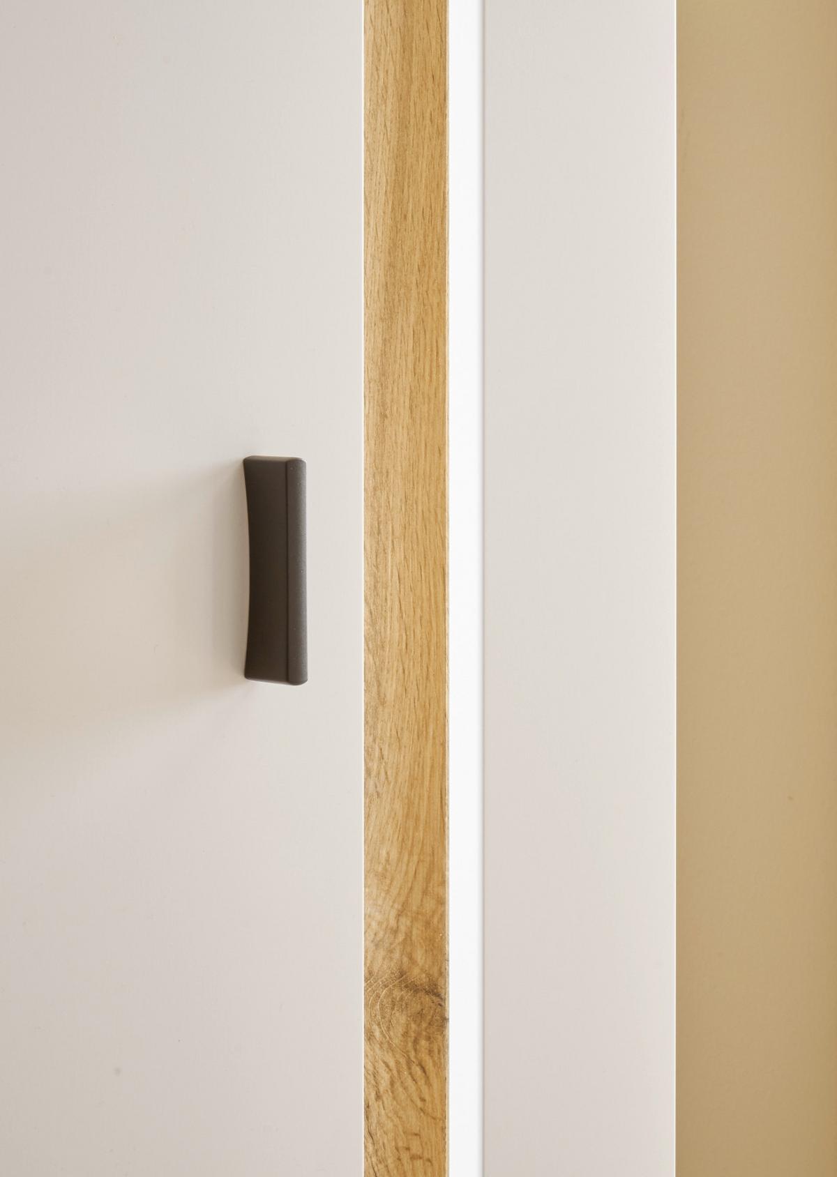 STAURAUMSCHRANK weiß matt, Eiche Wotan 55 x 200 cm, Mehrzweckschrank inklusive Frontbeleuchtung - Eiche Wotan/Silberfarben, Holzwerkstoff/Kunststoff (55/200/35cm) - Furn.Design