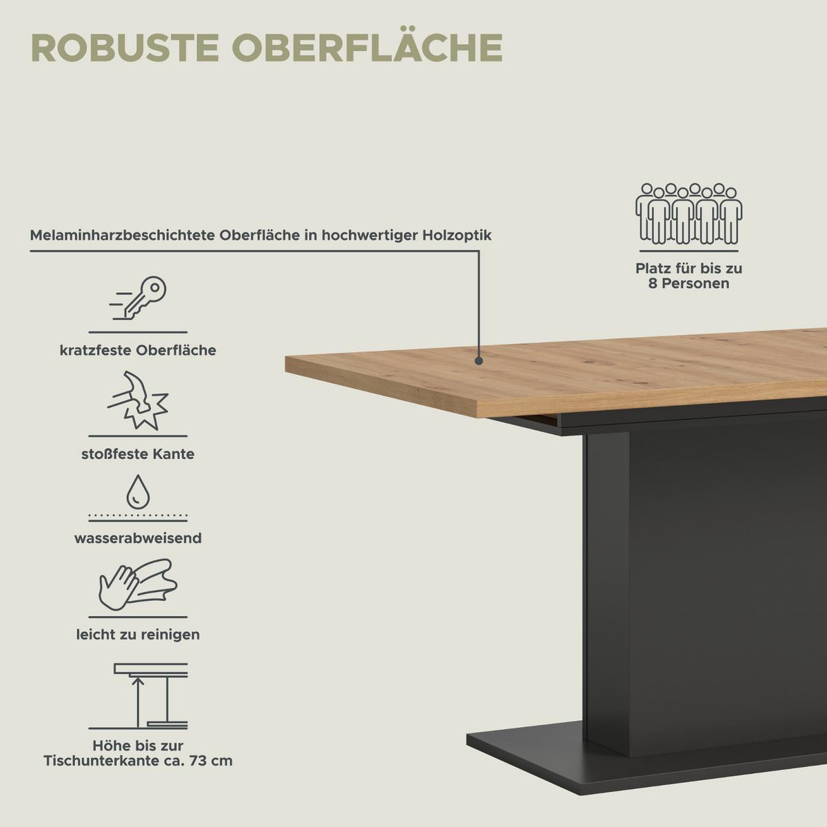 ESSTISCH grau, Eiche Artisan Küchentisch ausziehbar 150 - 190 cm - Eiche Artisan/Grau, Holzwerkstoff/Metall (150/90/76cm) - Inn.Furn