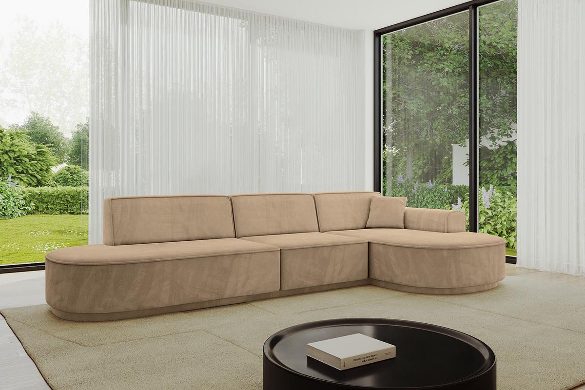 ECKSOFA Ottomane Rechts MARI-L2-v3 - 328x171x83 cm Taupe Velours - Taupe/Schwarz, Holzwerkstoff/Kunststoff (171/328cm) - ALTDECOR