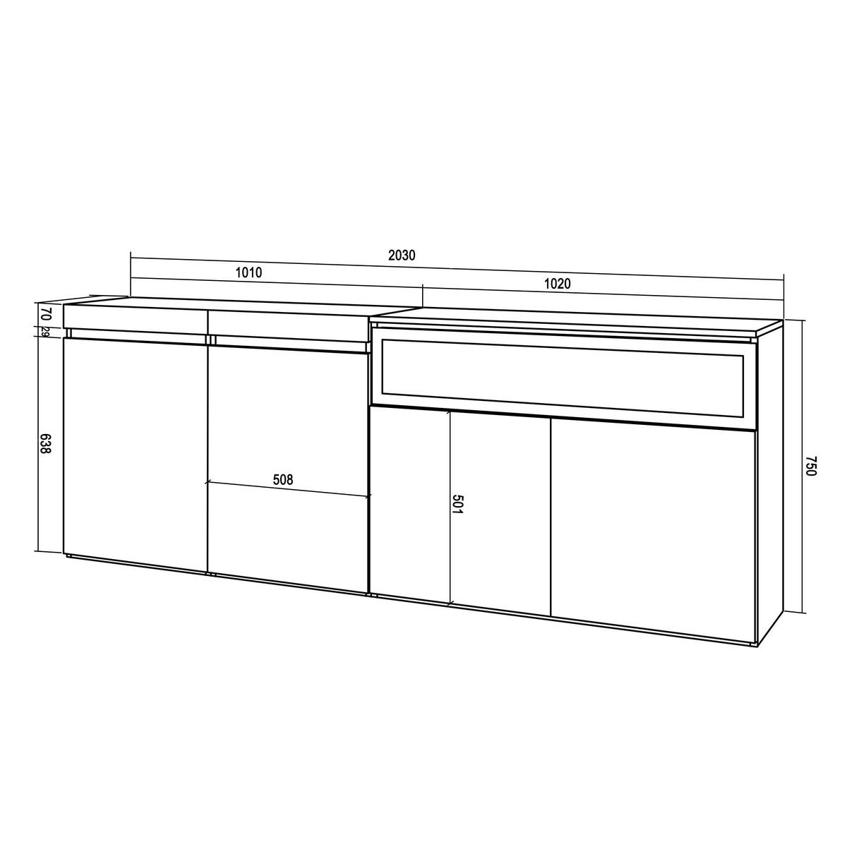 SIDEBOARD Elektrokamin, eiche, schwarz, 200/35/75cm - Multicolor, Holzwerkstoff (200/75/35cm) - Skraut Home