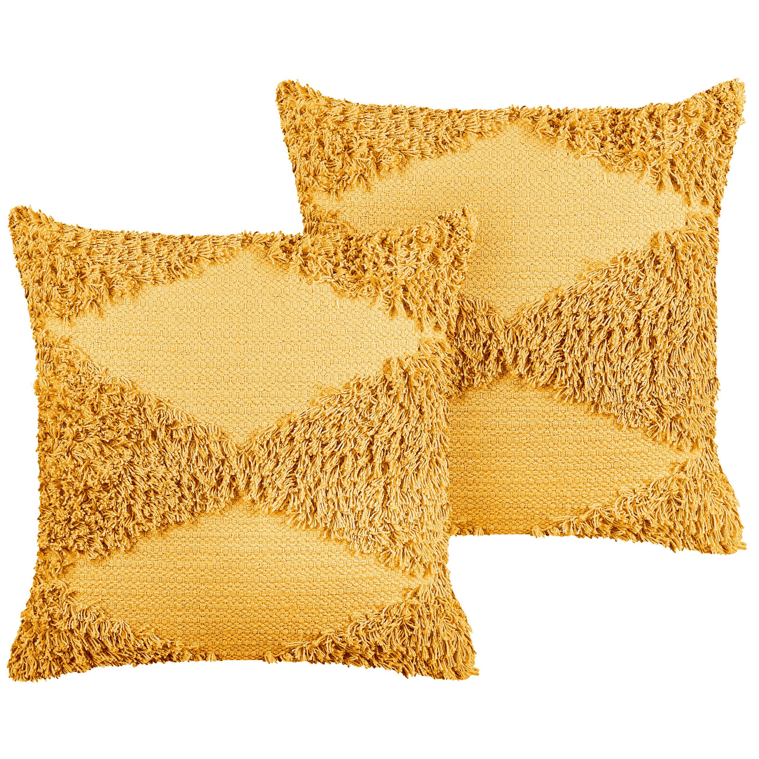 DEKOKISSEN 2er-Set Gelb 45/45 cm Rhoeo - Gelb, Naturmaterialien/Textil (45/45cm) - Beliani