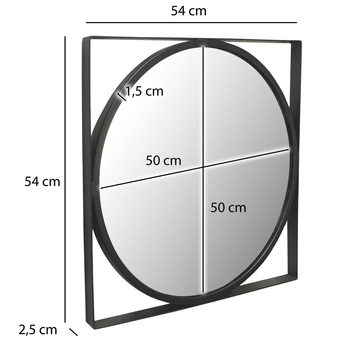 WANDSPIEGEL Rund Metall Schwarz 54x54 cm Quadratischer Rahmen - Schwarz, Glas (54/54/3cm) - KADIMA DESIGN