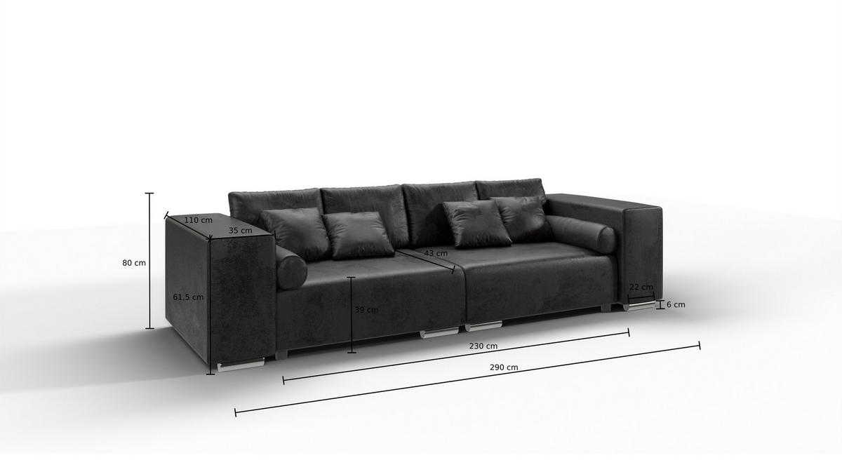 BIGSOFA Rico Anthrazit Microfaser Vintageoptik - Anthrazit/Schwarz, Kunststoff/Textil (290/80/110cm) - S-Style