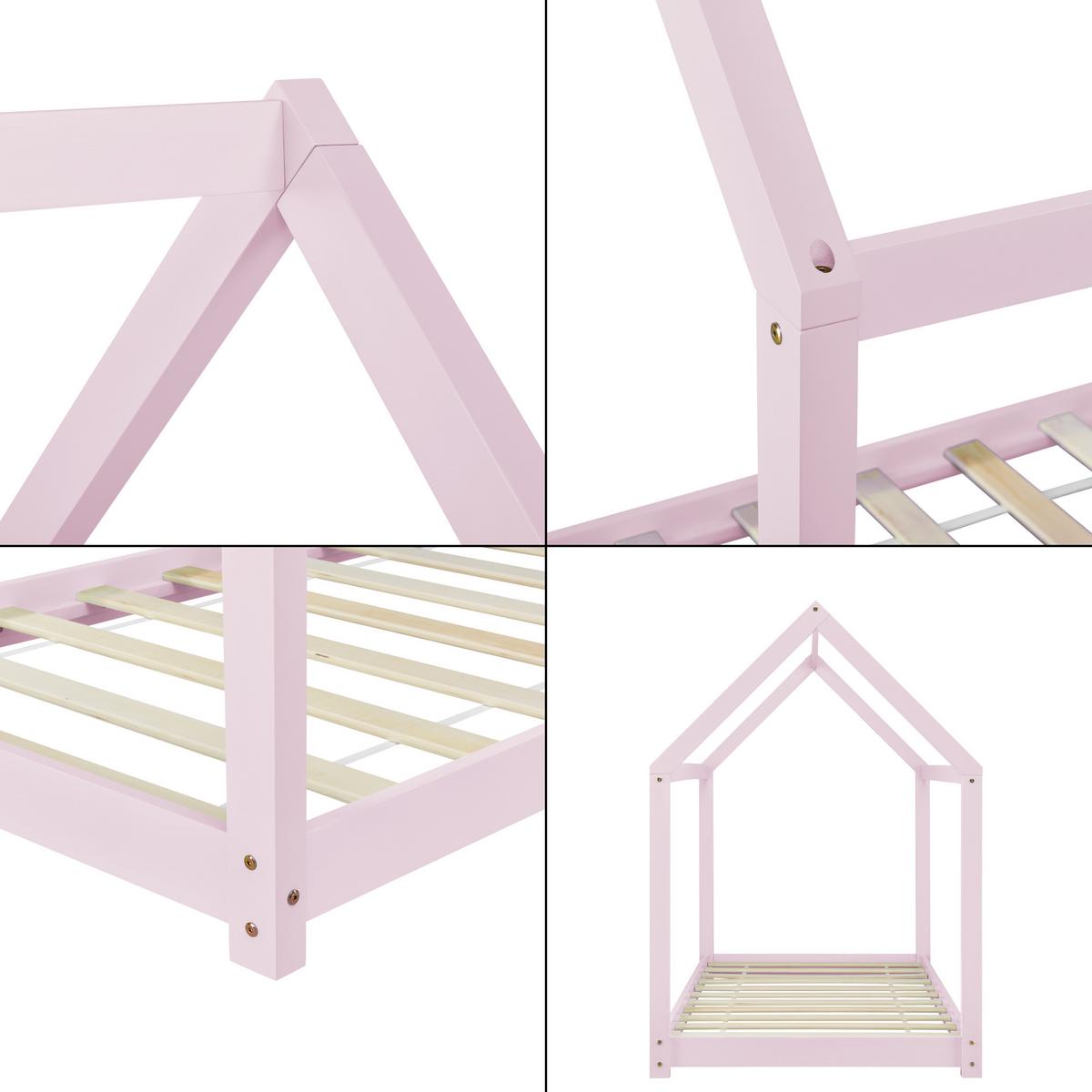 HAUSBETT Netstal - Rosa, Holz (90/200cm) - [en.casa]