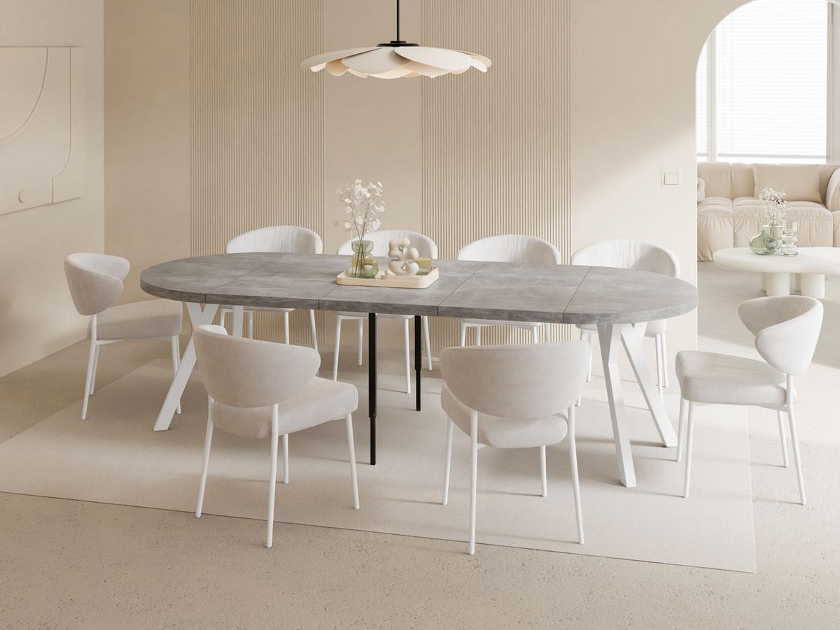 ESSTISCH Twixy XXL groß rund oval ausziehbar, Grauer Beton 100-250/100/76 cm - Hellgrau/Weiß, Holz/Holzwerkstoff (100/250/76cm) - WFL GROUP