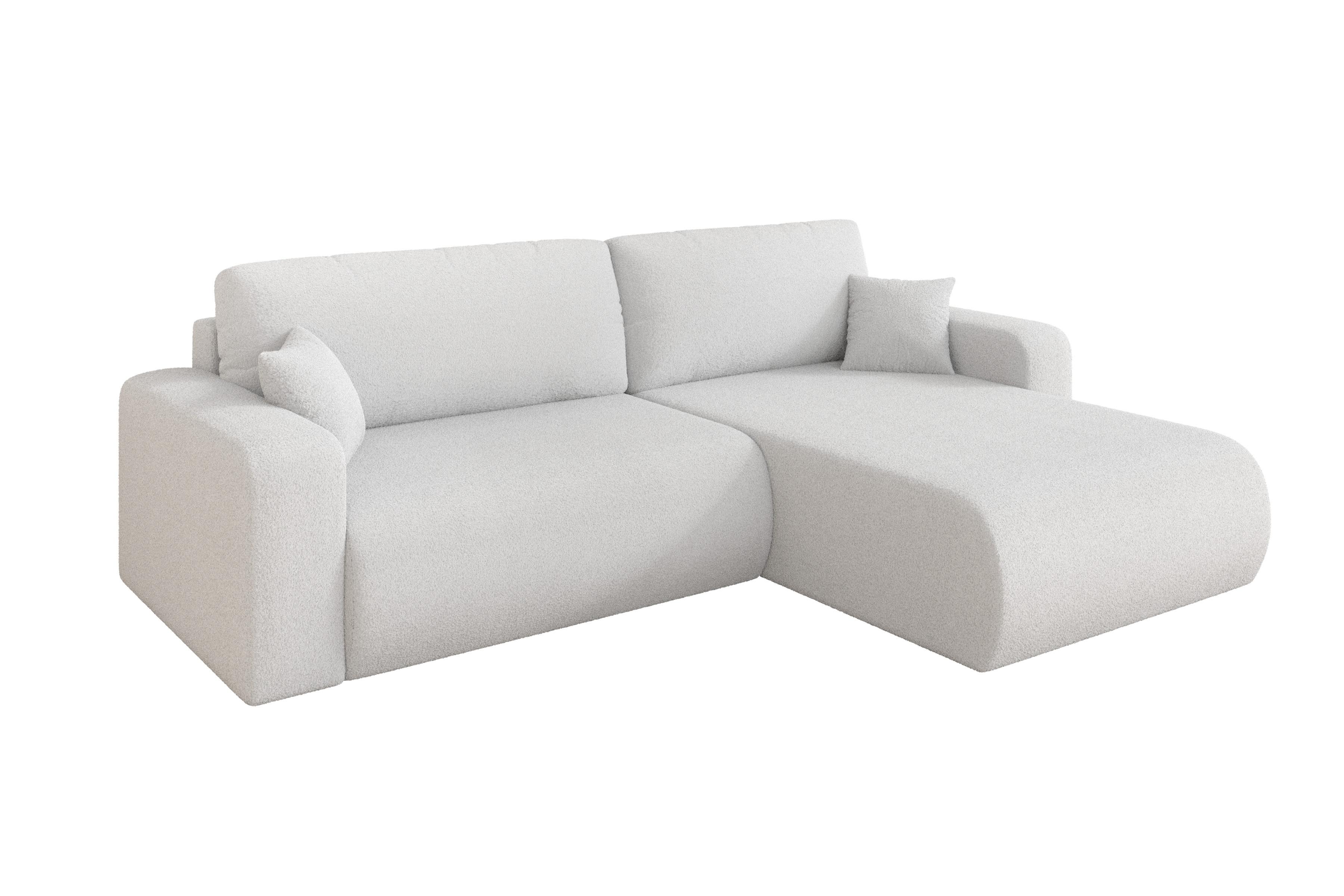 ECKSOFA mit Schlaffunktion Ottomane Rechts BERY-L 276x193x88 Weiß Bouclé - Schwarz/Weiß, Holzwerkstoff/Kunststoff (276/193cm) - ALTDECOR