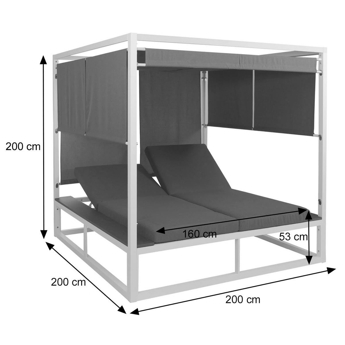 LOUNGE-GARTENLIEGE M63B Weiß, Grau - Weiß/Grau, Metall (200/200/200cm) - MCW