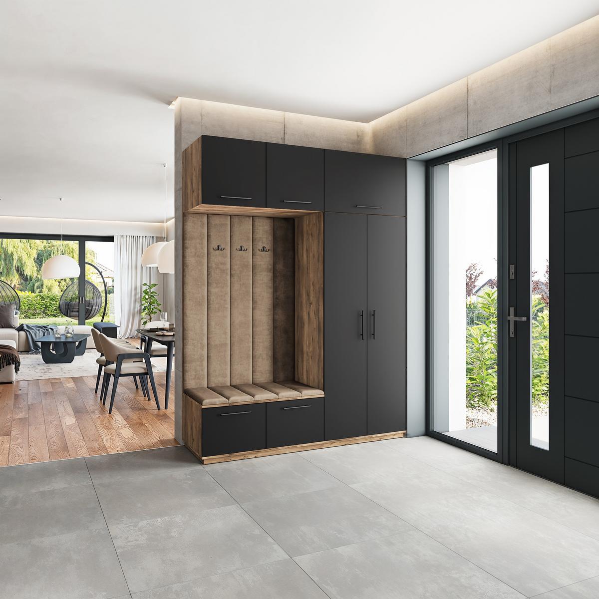 GARDEROBENSCHRANK REMA 180/240/60 cm Modern Garderobe-Set Eiche Lefkas - Eichefarben/Schwarz, Holzwerkstoff (180/240/60cm) - MASSENO