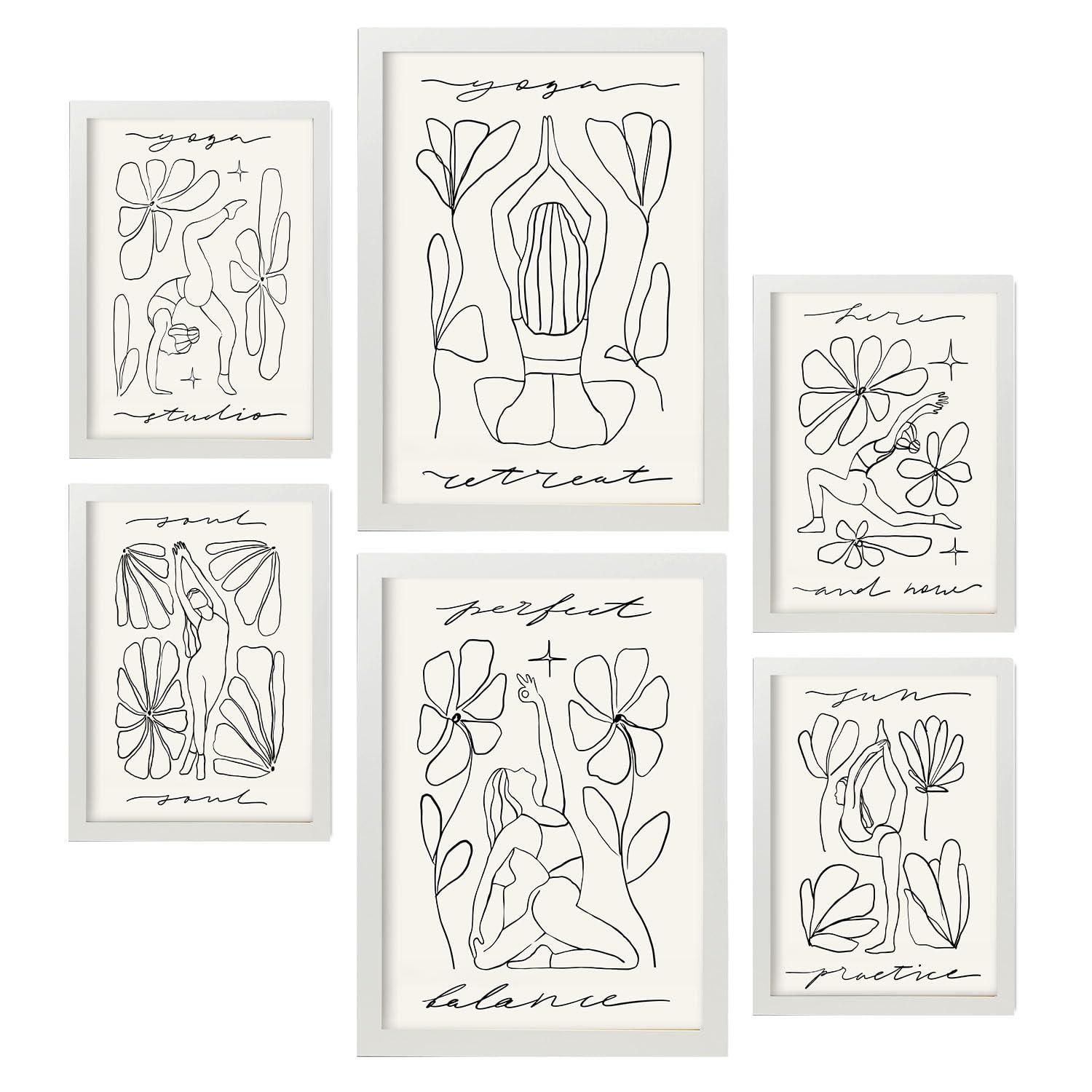 POSTER Set Mit 6 Yoga Musen 4 A3 & A4 Weißer Rahmen - Weiß, Papier (29/3/42cm) - Nacnic