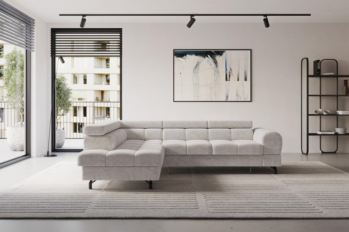 ECKSOFA mit Schlaffunktion Ottomane Links LUMA-L 272x203x70 Hellgrau Velours - Hellgrau/Schwarz, Holzwerkstoff/Kunststoff (272/203cm) - ALTDECOR