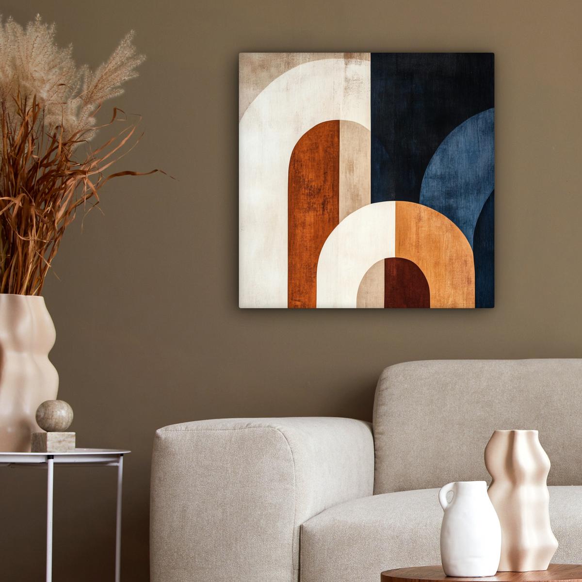 LEINWANDBILD Abstrakt - Formen - Dunkelblau Wandbild Wohnzimmer 50x50 cm - Cognac, Textil (50/50cm) - MuchoWow