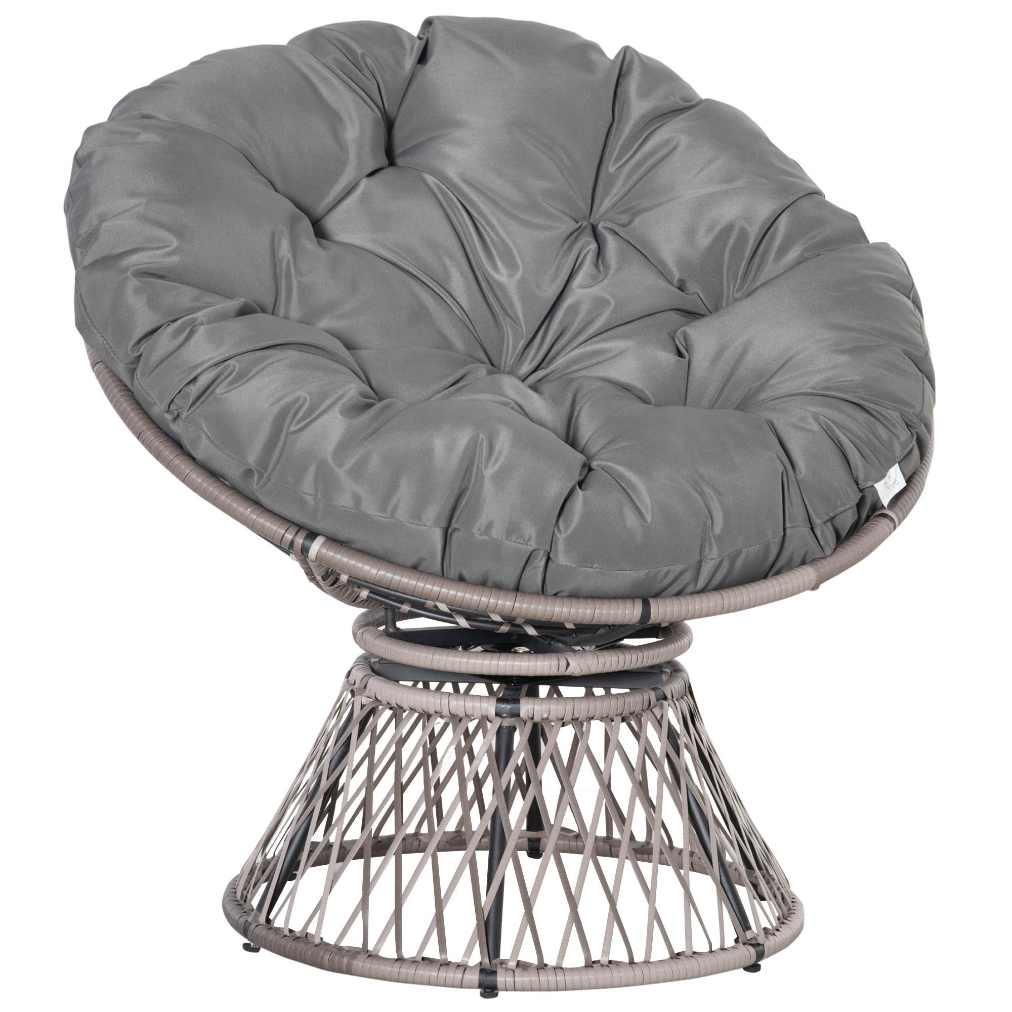 PAPASANSESSEL, Korbsessel, Sessel mit Polster, 360 Grad, Rattan, Grau - Grau, Kunststoff (97/86/87cm) - Outsunny