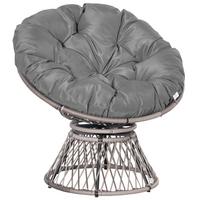 PAPASANSESSEL, Korbsessel, Sessel mit Polster, 360 Grad, Rattan, Grau - Grau, Kunststoff (97/86/87cm) - Outsunny